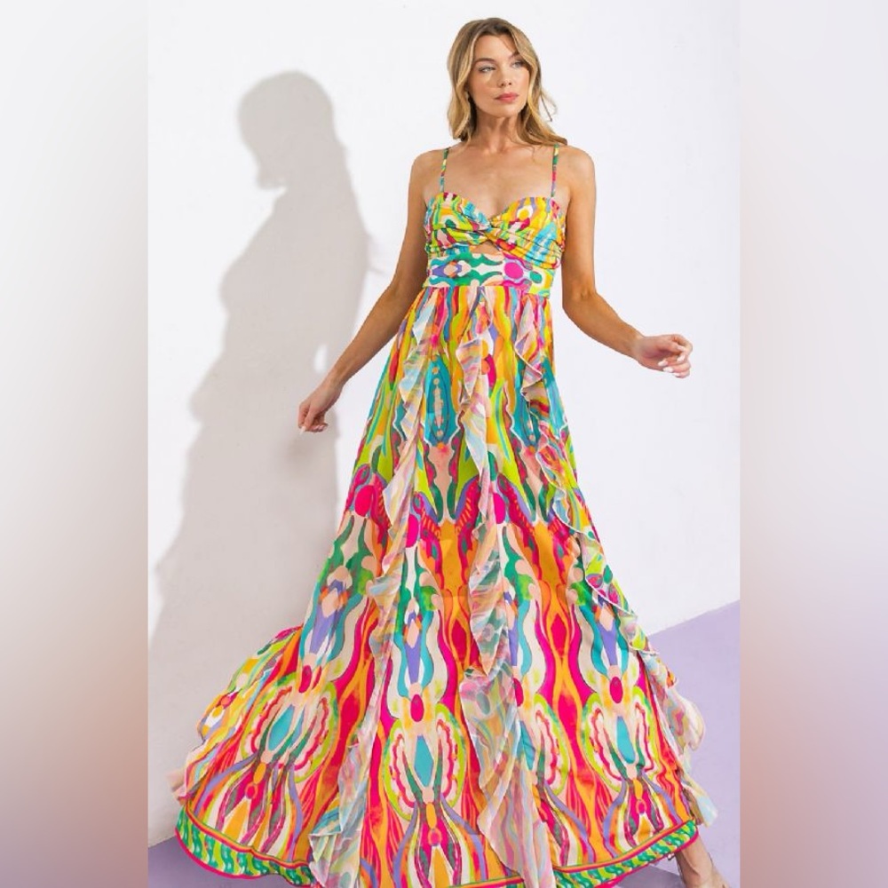 NWT Flying Tomato Colorful Abstract Maxi Dress